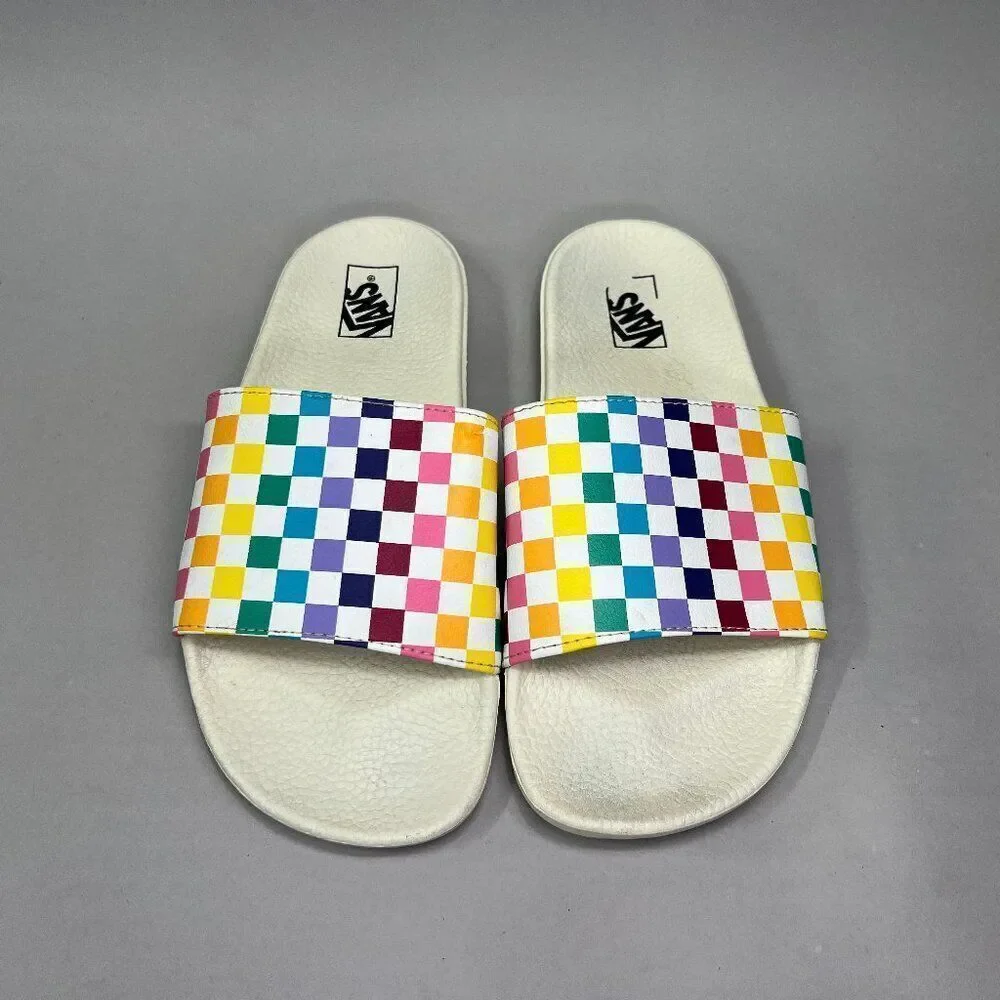 Vans Sandals Girl’s‎ Size 6 Colorful Checkerboard Slide Retro Skate Flip Flops